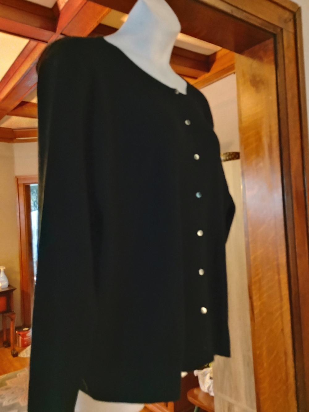 a new day Black Button-Front Round-Neck SweaterJacket.